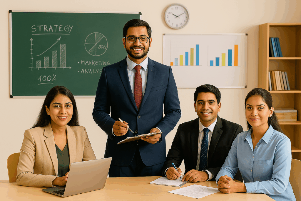 Highly committed and qualified management faculty Teachers in a classr